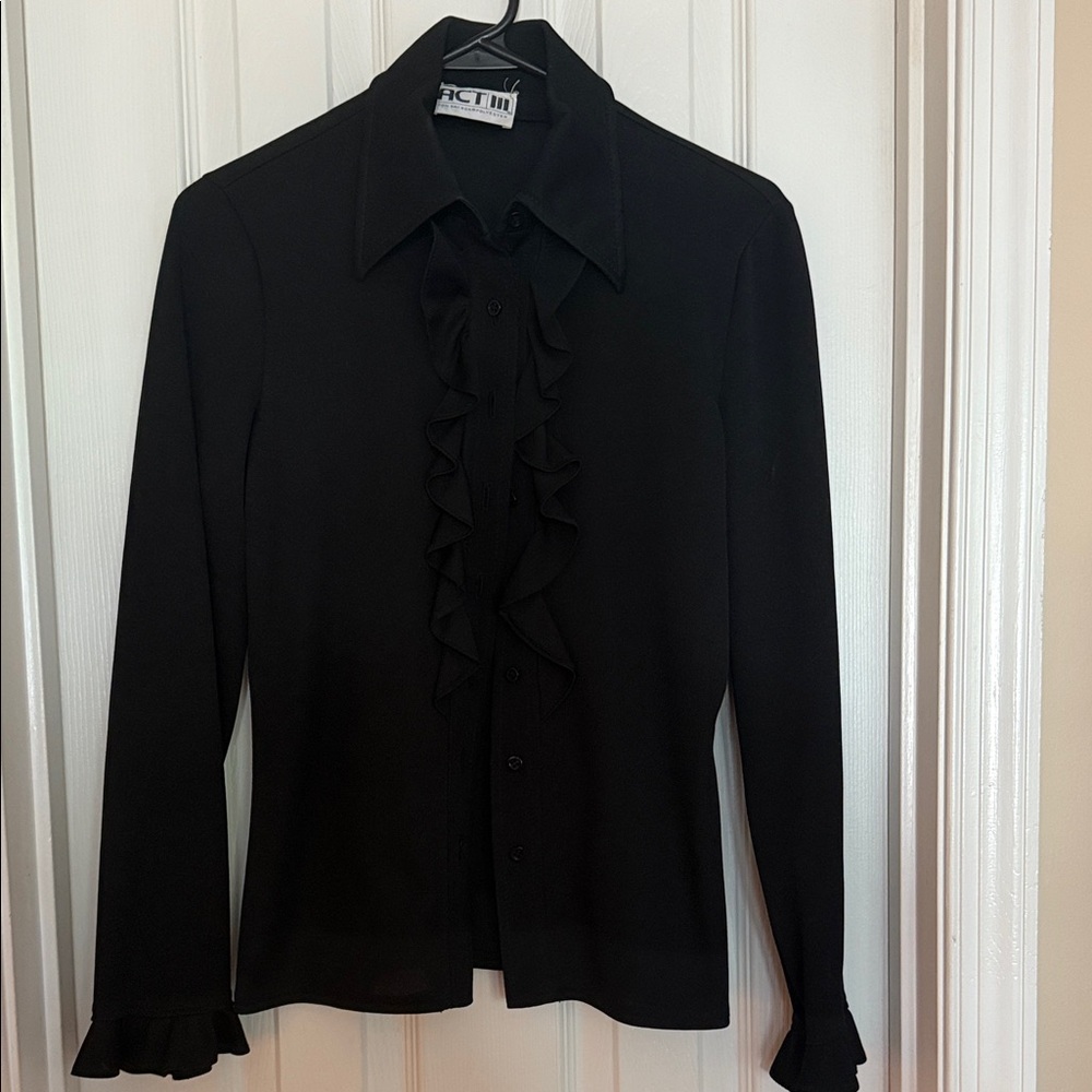 ACT II Black Ruffled Button Down Shirt